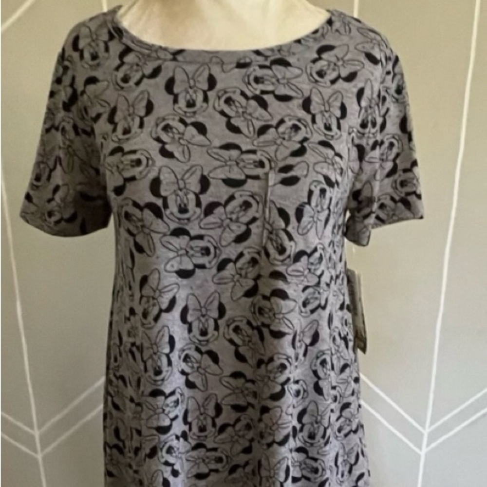 Lula Roe Minnie Mouse Dress Carly Disney Dress Gray & Pink Short Sleeves - Picture 2 of 12